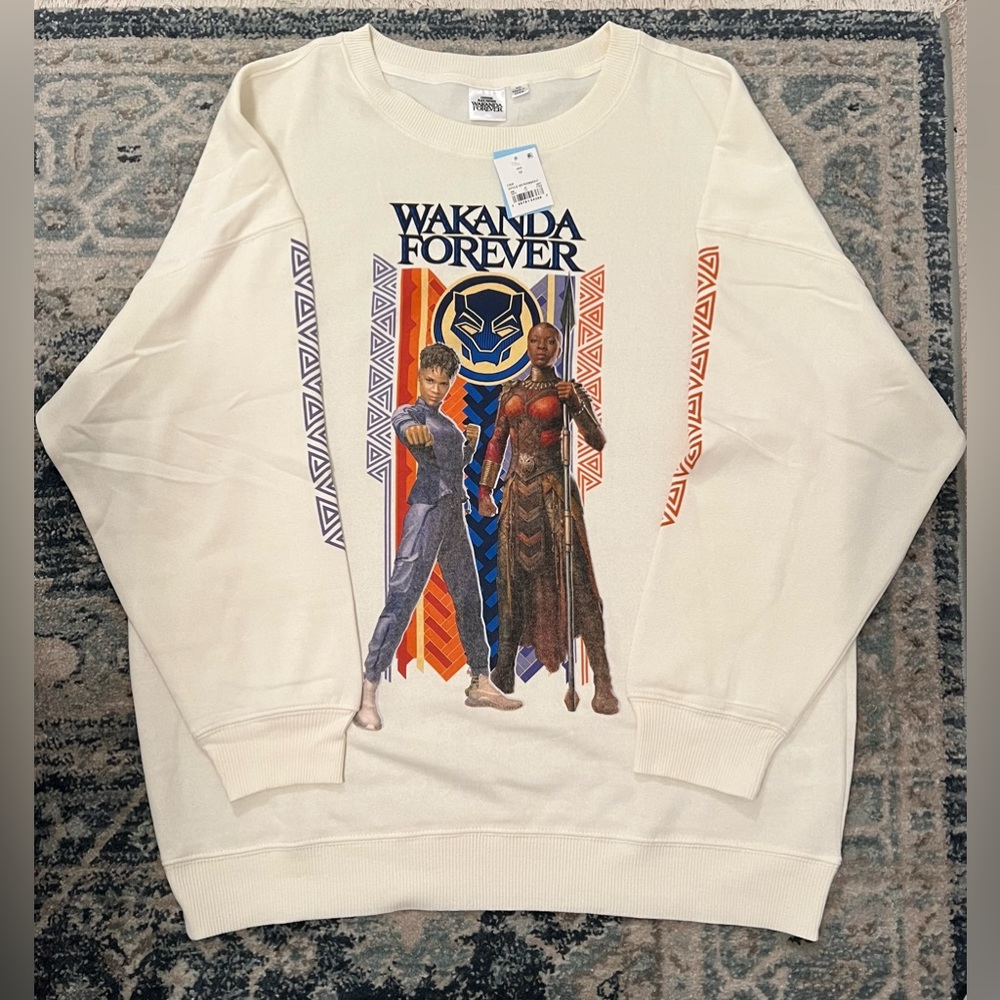 Marvel Studios Black Panther Wakanda Forever Sweater | Medium (oversized), Cream